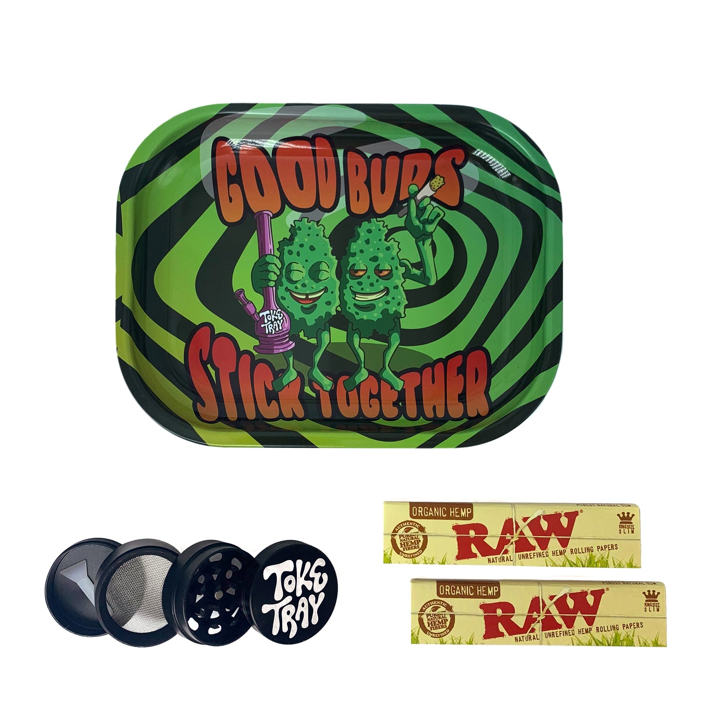 Best Buds Rolling Tray Set | With Grinder and Raw Rolling Papers