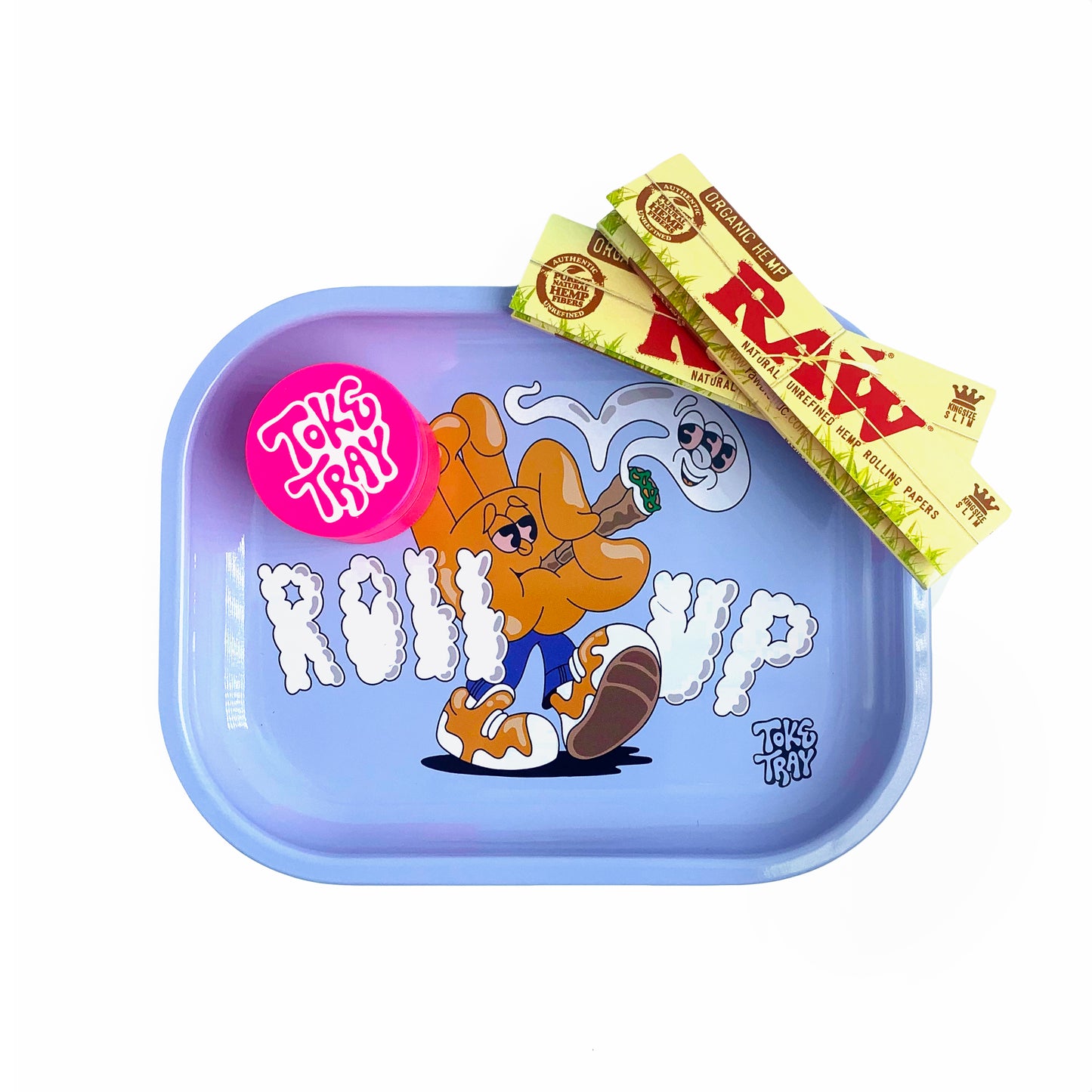 Hand High Rolling Tray Set | With Pink Grinder and Raw Rolling Papers