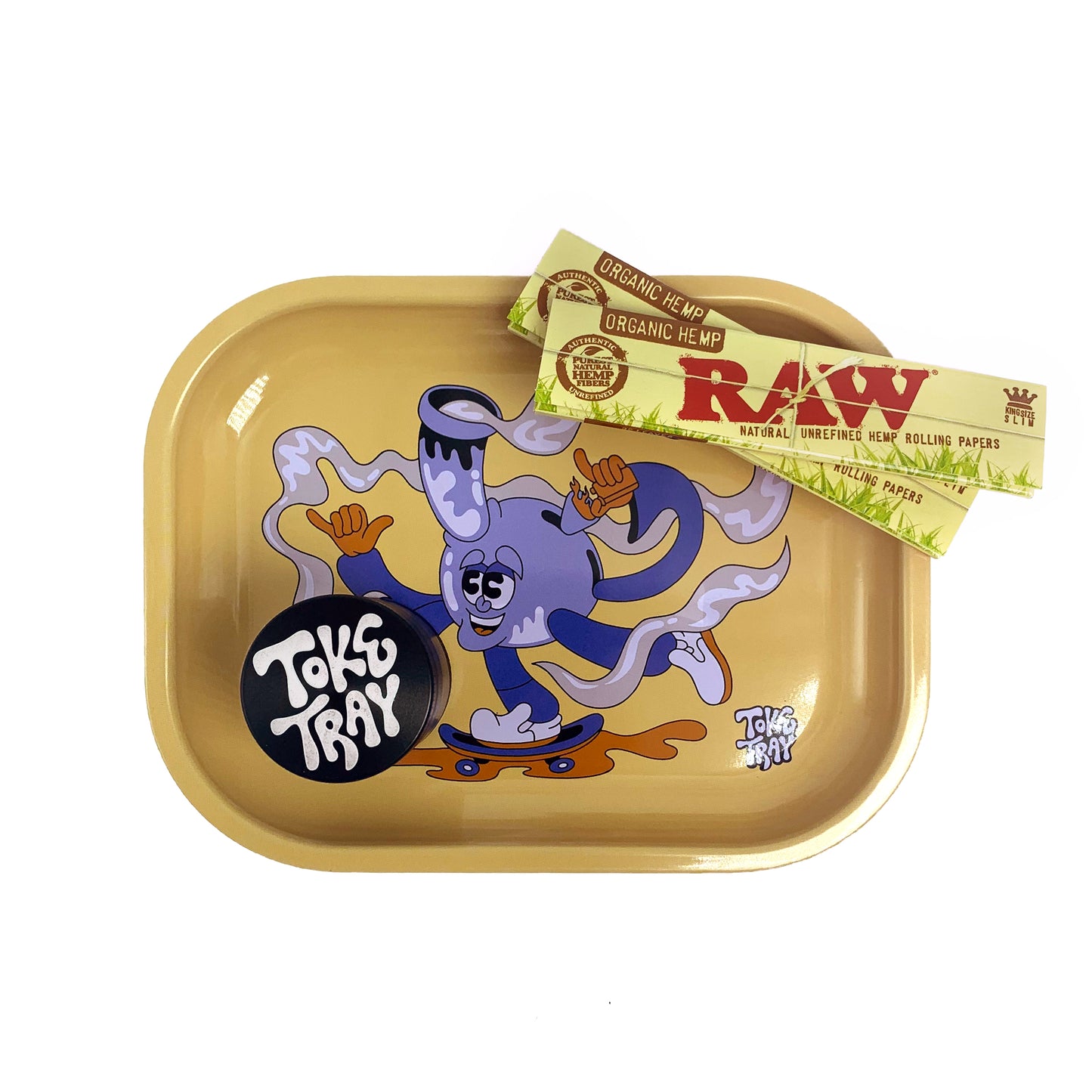 Skateboard Smoke Rolling Tray Set | With Grinder and Raw Rolling Papers