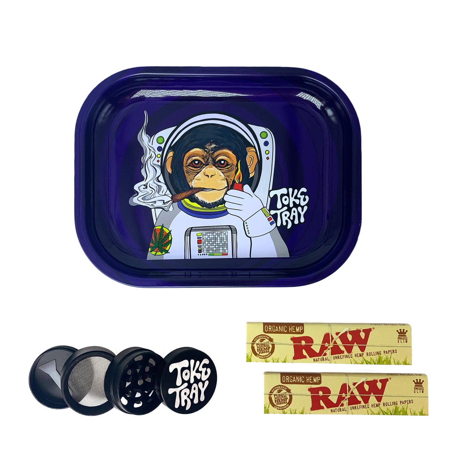 Space Monkey Rolling Tray Set | With Grinder and Raw Rolling Papers