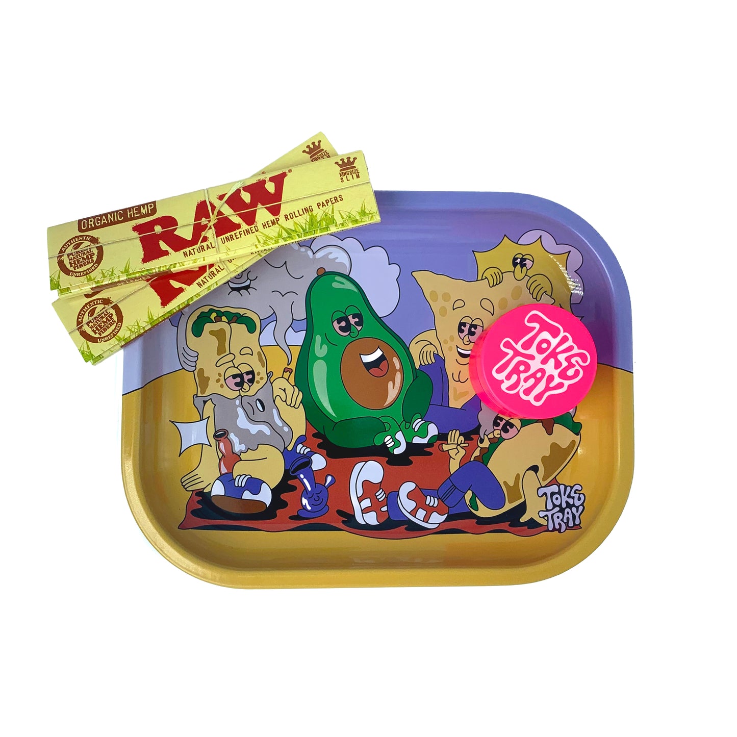 Taco Tuesday Rolling Tray Set | With Pink Grinder and Raw Rolling Papers