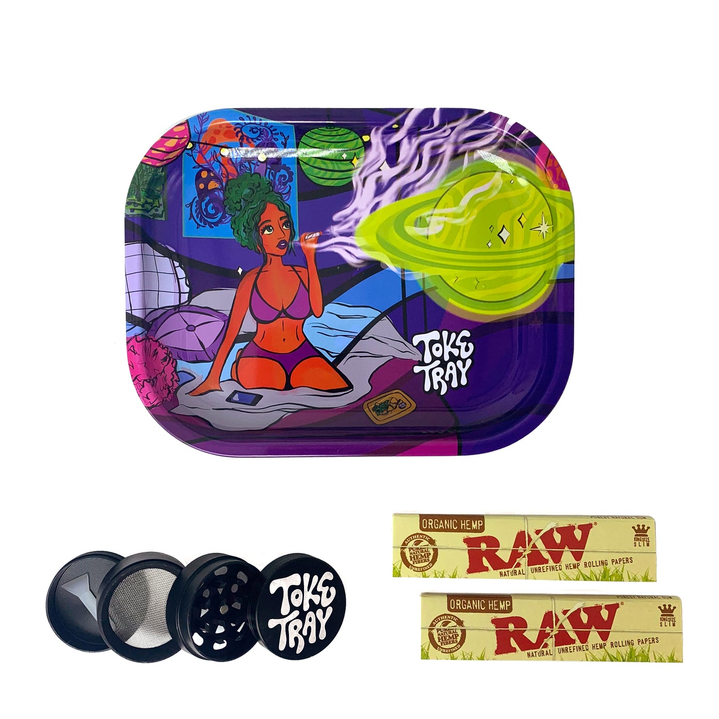 Trippy Nights Rolling Tray Set | With Grinder and Raw Rolling Papers