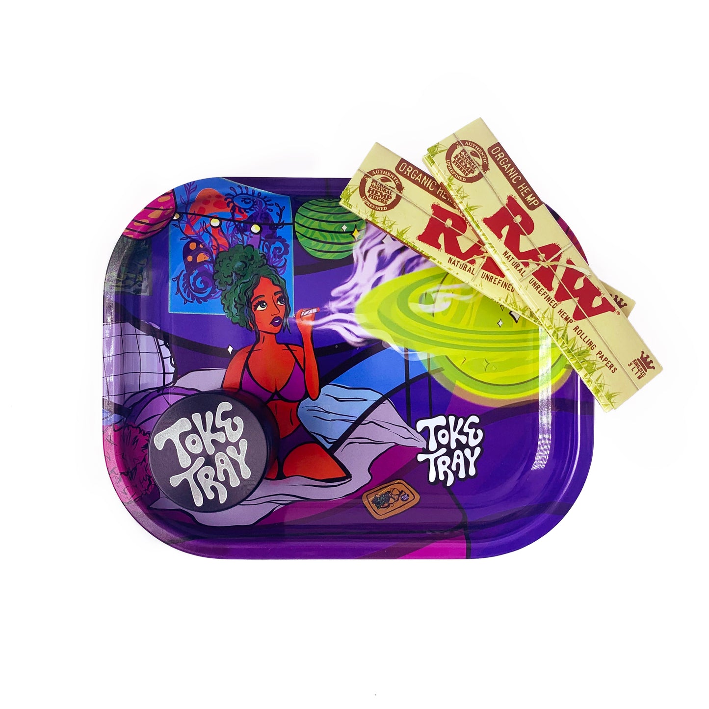 Trippy Nights Rolling Tray Set | With Grinder and Raw Rolling Papers