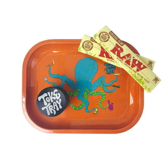 OctoKush Rolling Tray Set | With Grinder and Raw Rolling Papers