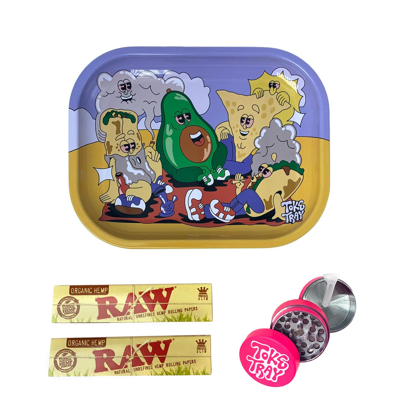 Taco Tuesday Rolling Tray Set | With Pink Grinder and Raw Rolling Papers